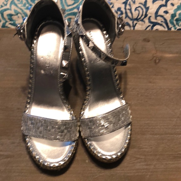 Marc Fisher Shoes - Marc Fisher Silver wedges with stud strap